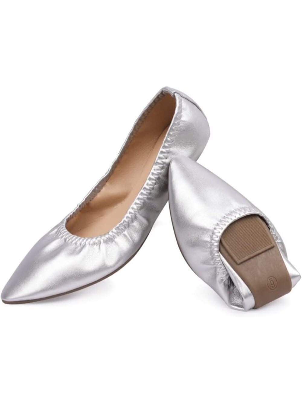 Women's Silver Ballet Flat Slip On Flats Portable Classic Casual Dress Shoes